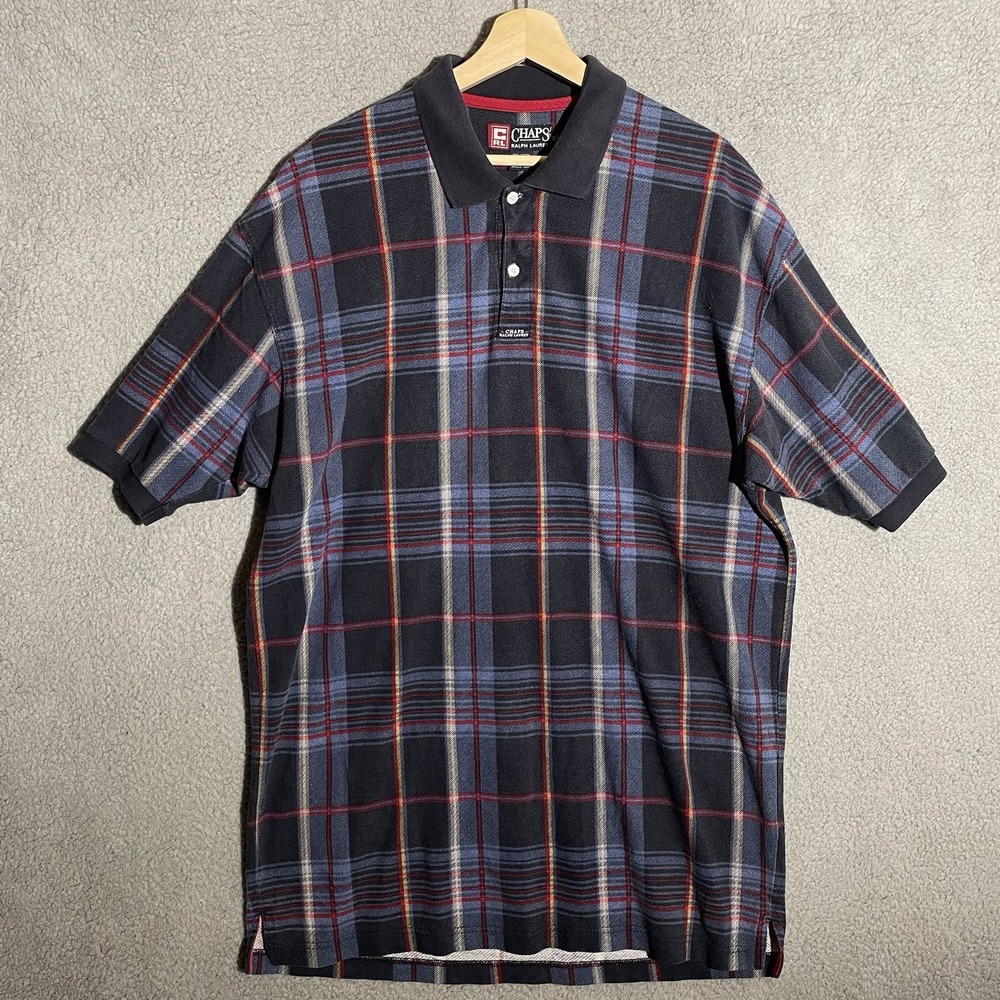 VINTAGE Chaps Ralph Lauren Plaid Rugby Polo Shirt Men’s XLT Blue Multicolor 90s